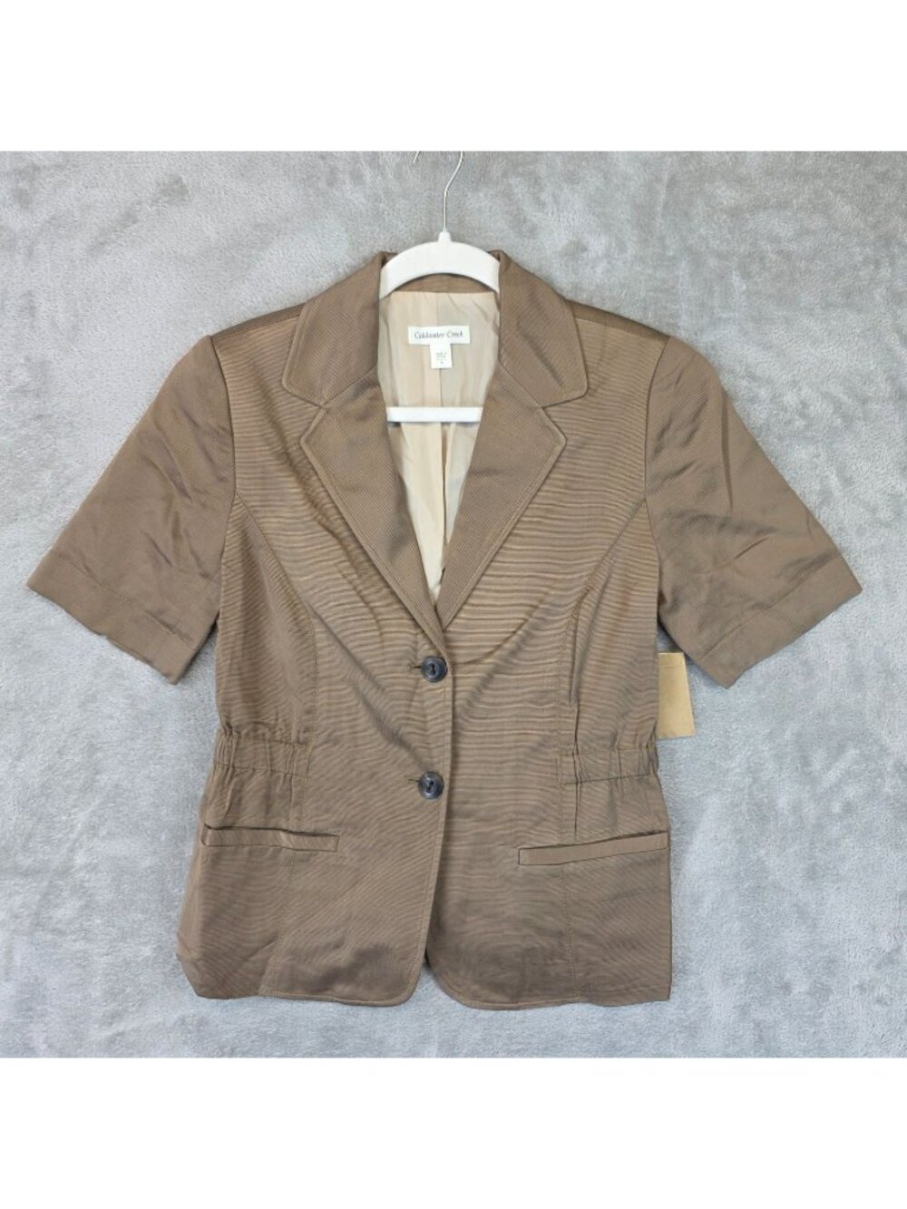 Coldwater Creek Blazer Womens 4 Brown Short Sleeve Two Button Lined Jacket Work